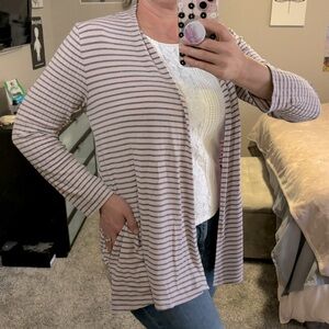 Chicos Pink and Gray Striped Flowing Cardigan. Pockets on each side. Chicos size